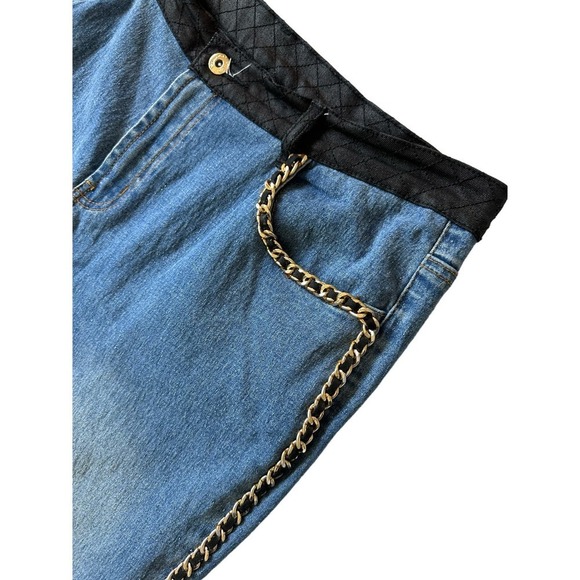 DG2 by Diane Gilman Baby Bootcut Gold Chain Leather Pocket Jeans Size Women's14P - Picture 4 of 12